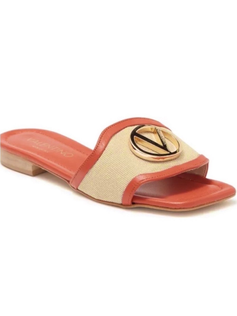 Valentino tan orange logo emblazon flats NEW